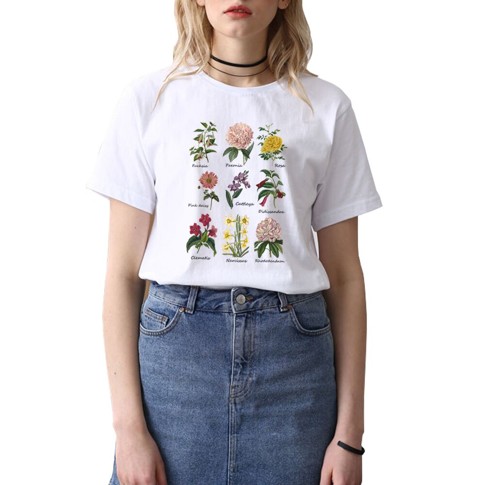 Image of PREORDER Womens Fun Floral Print T-shirt Casual Plant Pattern Tshirt Cute Plant Top Summer Punk Short Sleeve Tees Clothes #3