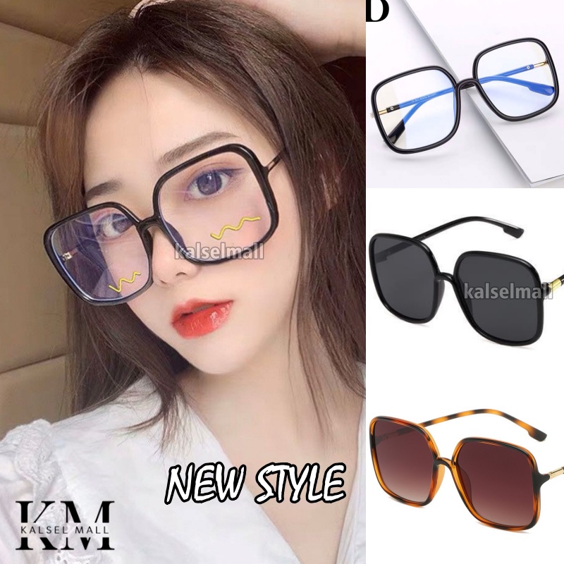 Kacamata Artis Wanita atau Kaca Mata Retro Vintage Keren Kotak Transaparan COD Kaca Mata Hitam Frame