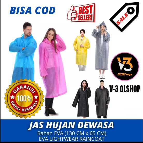 Jas Hujan Raincoat Dewasa Model Terusan Bahan EVA /Mantel Hujan Terusan Lengan Panjang Semi Transparan Polos Lengan Karet Bahan EVA