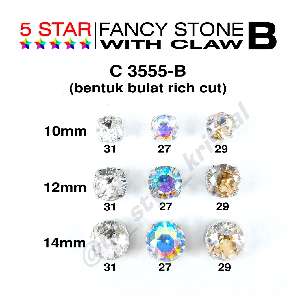 Kristal Cangkang Bentuk Persegi, Persegi Panjang, Bulat Full Cut B  - per gross (144pcs)