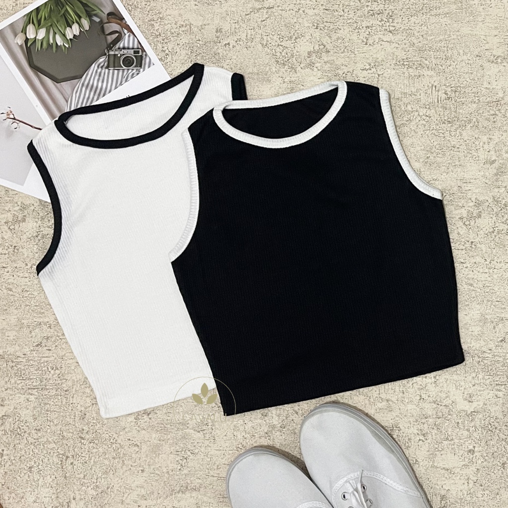 CAVALU Basic Knit Tank Top Kombinasi Korean Tanktop Crop Top Baju Atasan Wanita 121