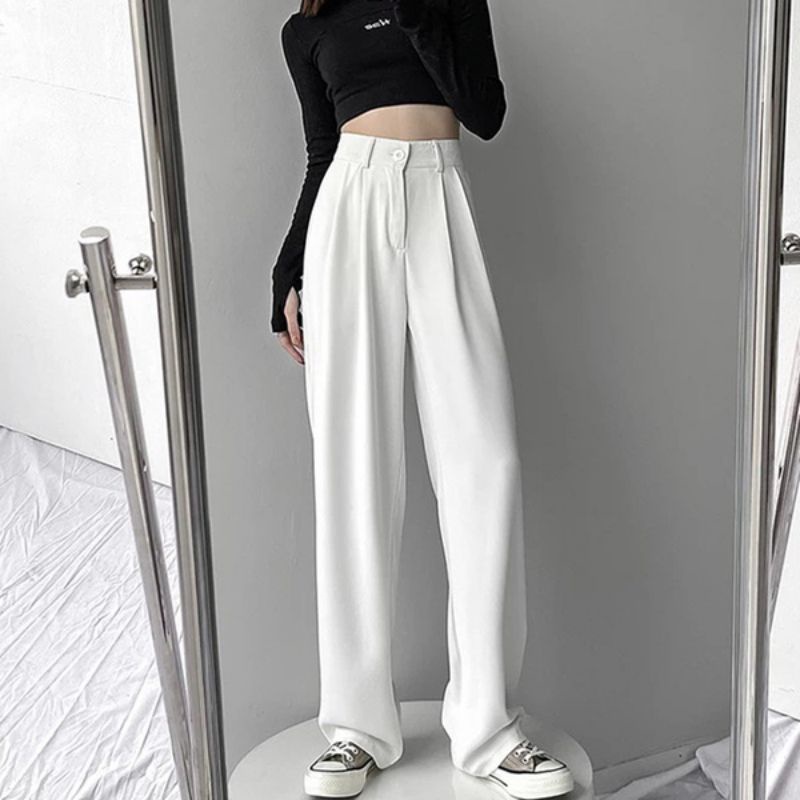 WHITE TROUSER PANTS LOOSE KULOT HW