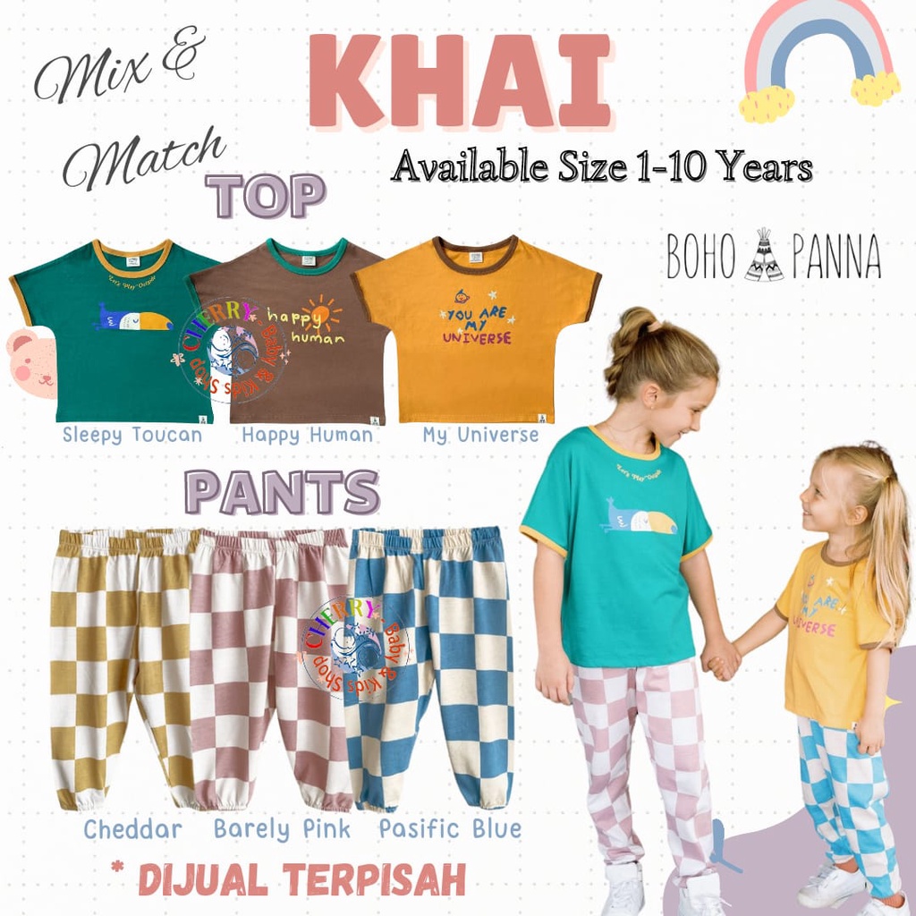 BOHOPANNA Khai 1-10 Tahun Khai Top Atasan Anak Motif / Khai Pants Celana Jogger Anak Unisex CBKS