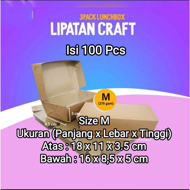 (100 pcs) Lunch Box M Size M Brown Paper Craft Lembaran Lipatan / Lunch Box Coklat Craft