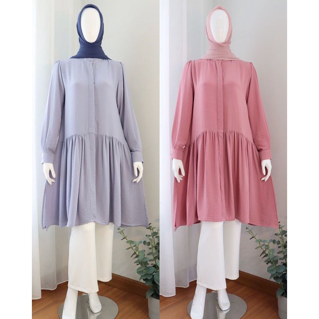 Long tunik polos ori by disiko exclusive tunic cewe Bahan kringkel Ukuran m l xl crinkle new murah