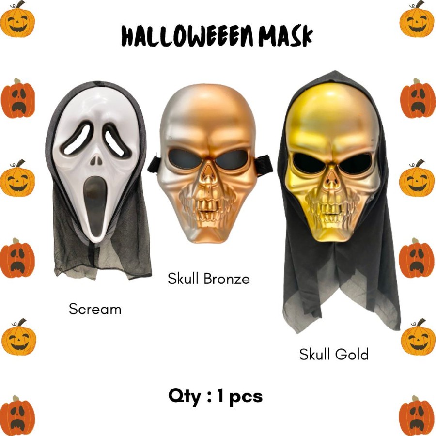 Halloween Scream Mask / Skull Mask Gold / Topeng Tengkorak