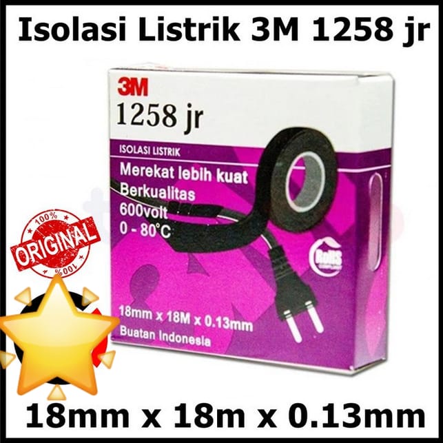 Isolasi Kabel Listrik 3M 1258jr 18mmx18Mx0.13mm