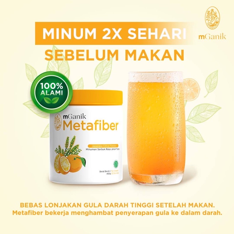 Mganik Metafiber 450 gr gram 1 TUB Jeruk yuzu lychee original M GANIK META FIBER minuman diabetes gula darah kencing manis penurun kolestrol darah tinggi gula darah  original 100% bpom halal mencegah menyembuhkan obat hipertensi