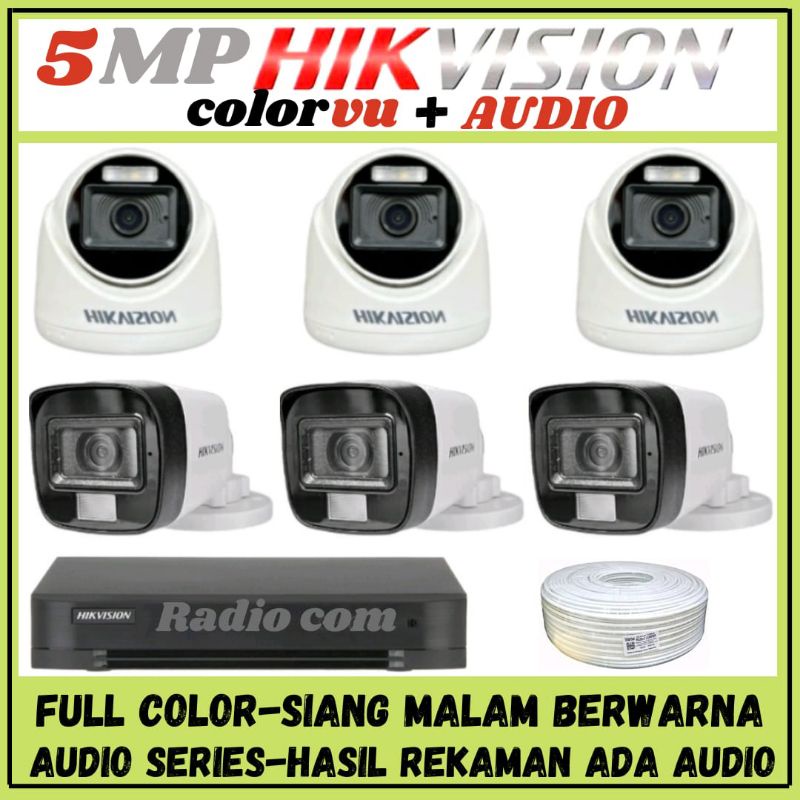 PAKET CCTV HIKVISION COLORVU 5MP 8 CHANNEL 6 KAMERA AUDIO FULL COLOR