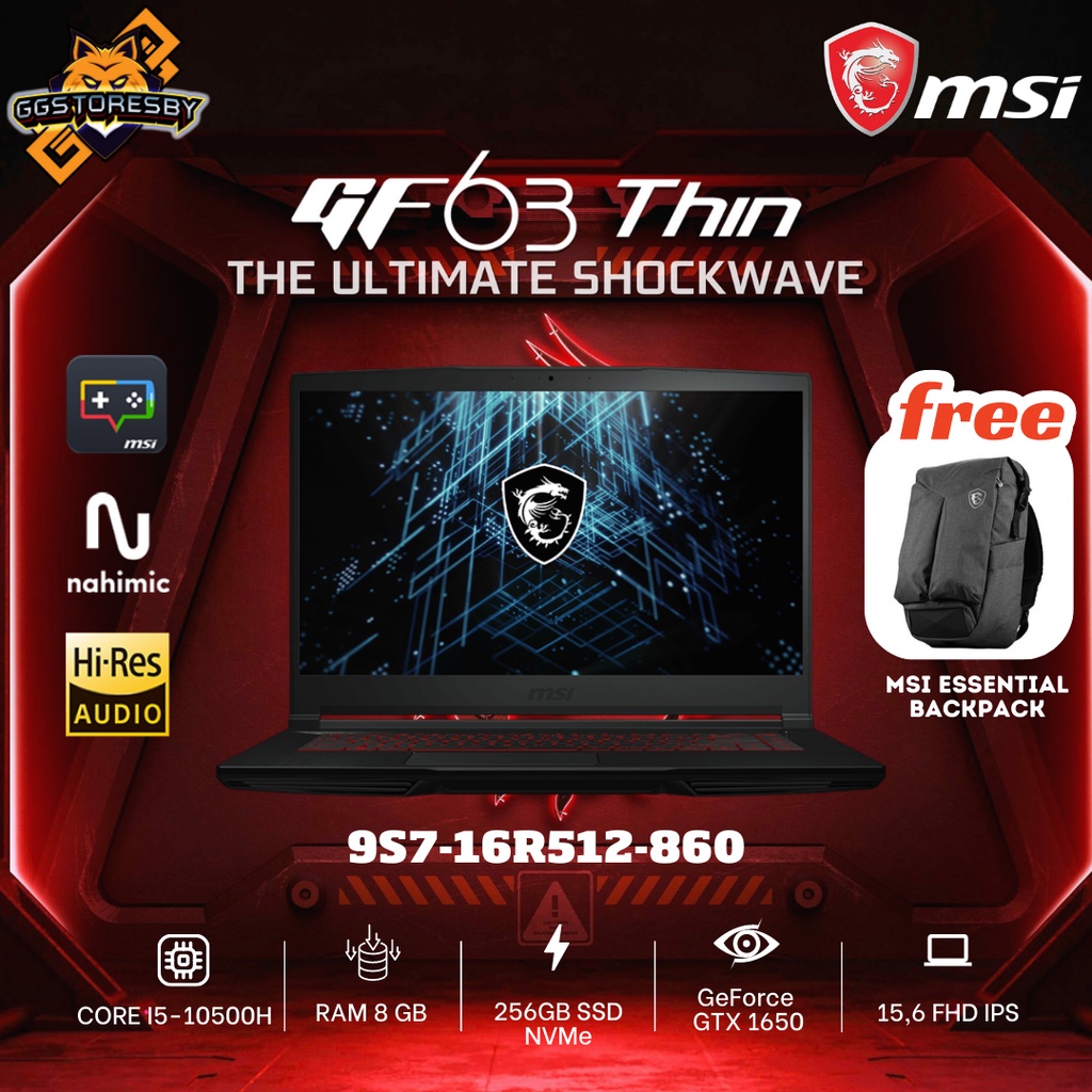 Jual LAPTOP MSI GF63 10USC 860 I5 10500H 8GB 256GB GTX1650 15 6 FHD 