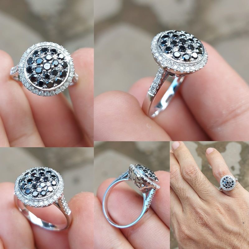 cincin fashion wanita berlian hitam mix berlian putih harga pengrajin gratis memo lab/ bukti asli be