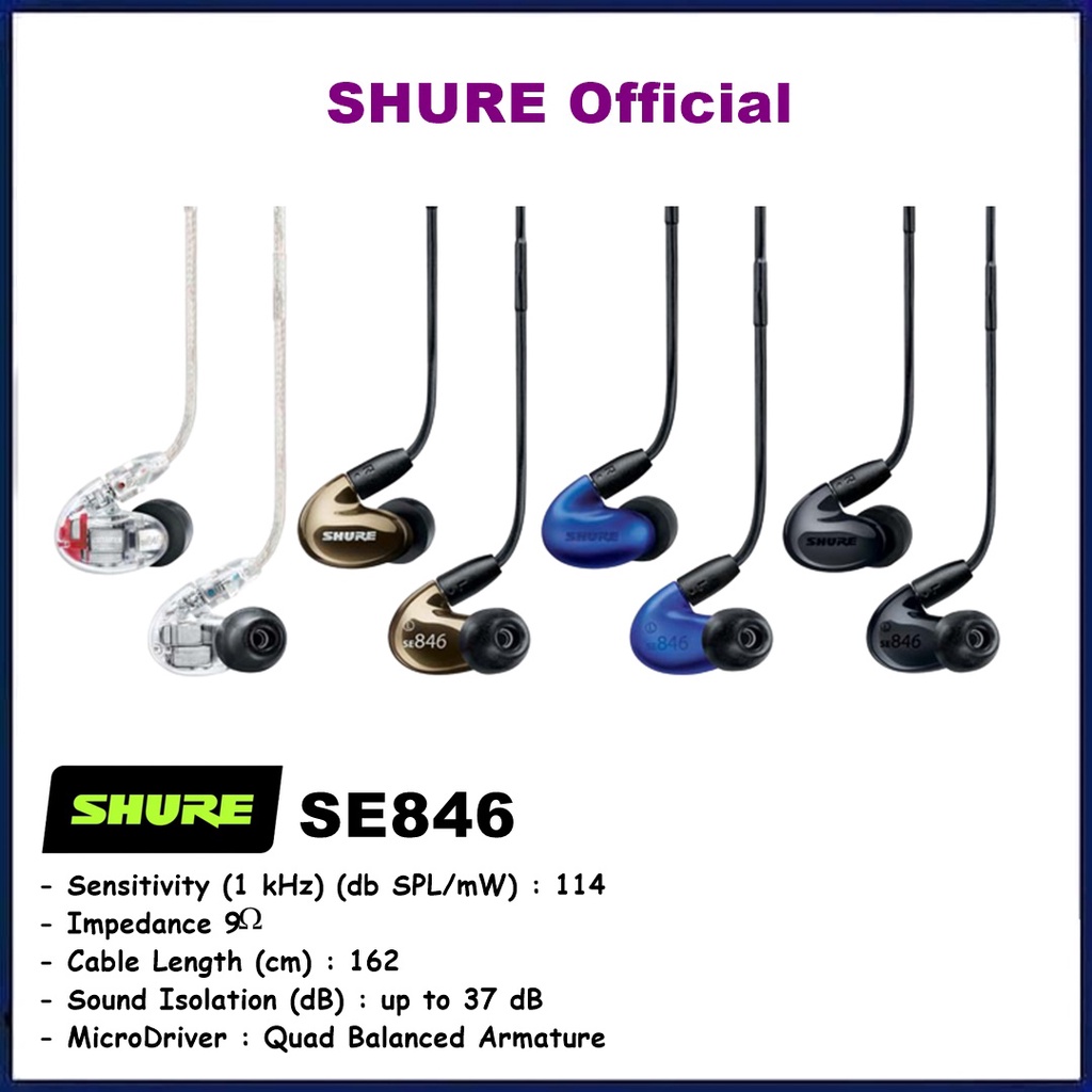 Shure SE846 SE 846 SE846BA Professional Sound Isolating Earphones