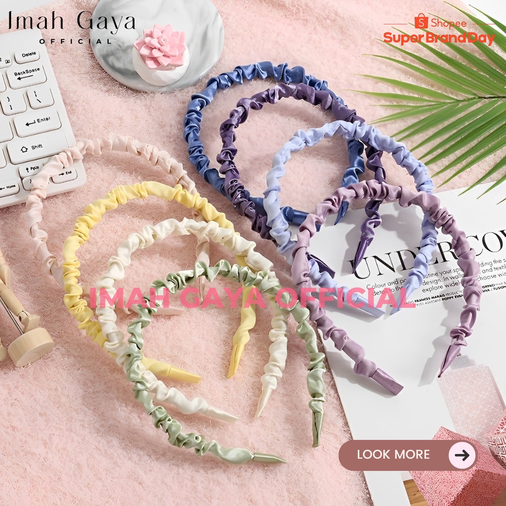 BANDO KERUT SCRUNCHIE KOREA BANDO KERUT HEADBAND RUFFLE POLOS DAN MOTIF BISA COD