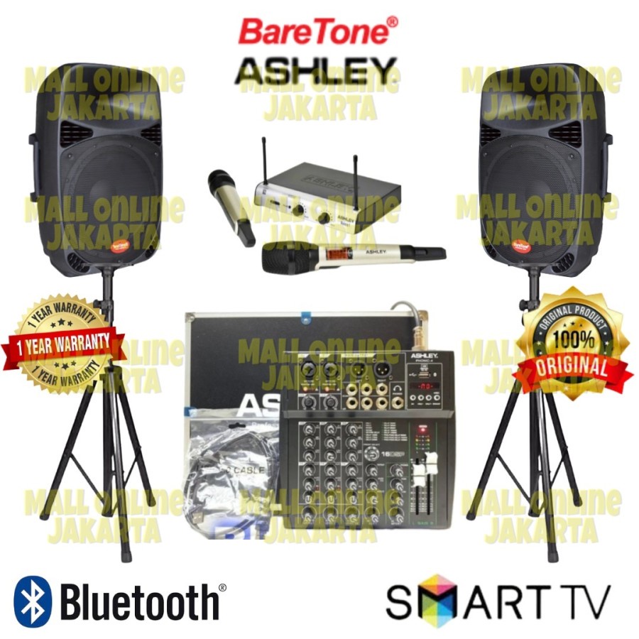 Paket speaker aktif baretone 15 inch mixer ashley 4 ch sound system