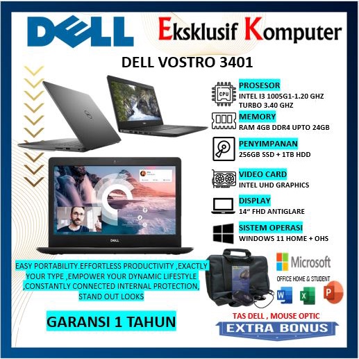 LAPTOP MURAH DELL VOSTRO 3401 INTEL I3 1005G1 SSD + HDD 14"INCH FHD WIN11 +OHS