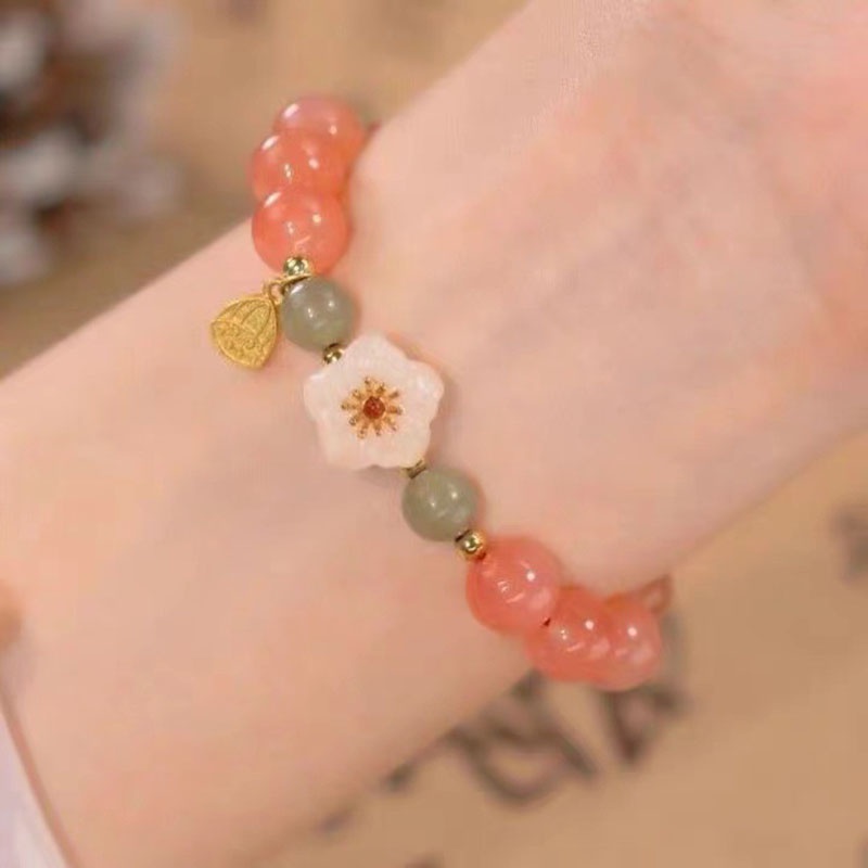 Gelang Kristal Pink Desain Bunga Sakura Mekar Gaya Cina