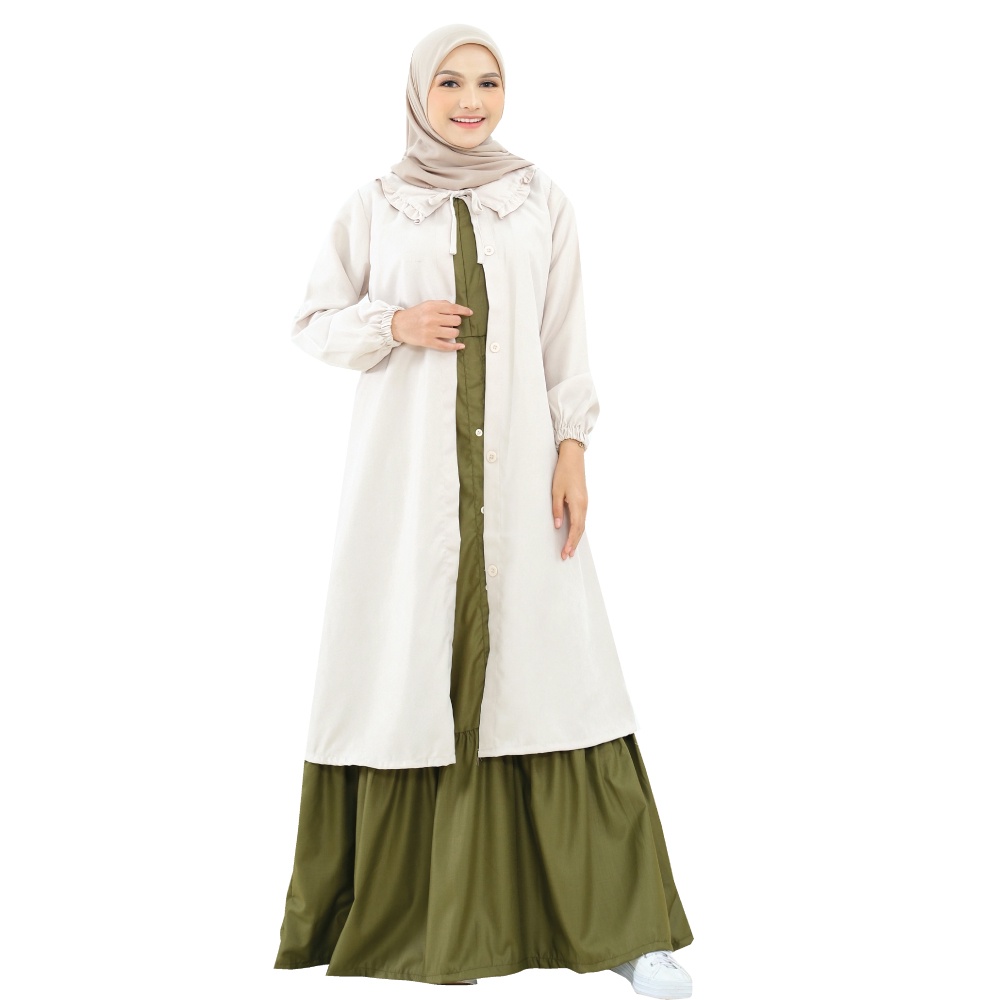 Lunangoofficial-Gamis Outer Wanita Muslimah Casual Katun Rami Codoray Kerah Rebah Premium LG 791