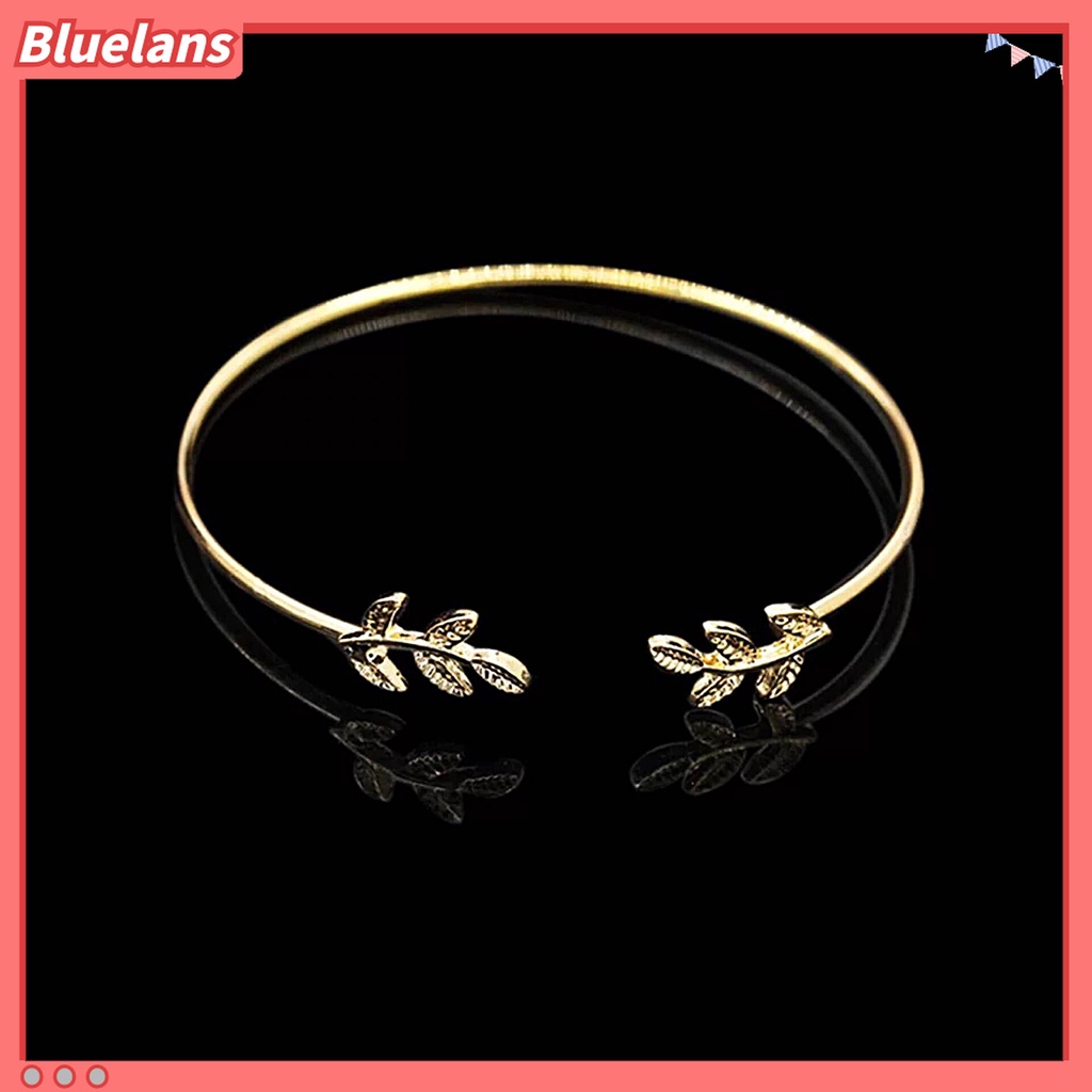 Gelang Bangle Model Terbuka Adjustable Bentuk Daun Untuk Wanita