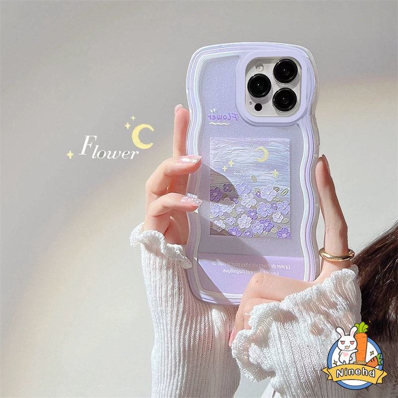 Soft Case Pelindung Lensa Kamera Motif Lukisan Bunga Warna Ungu Untuk iPhone 14 13 12 11 Pro Max X Xr Xs Max 8 7 6 6s Plus