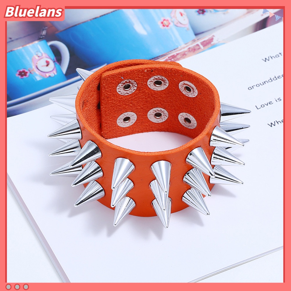 Bluelans Punk Men Women Faux Leather Multiple Spikes Bracelet Bangle Jewelry Wrist Decor