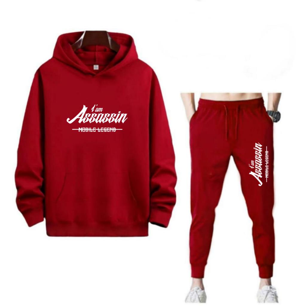 SETELAN PRIA HOODIE I AM ASSASSIN DAN CELANA JOGGER MURAH TERLARIS