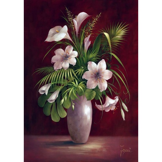 Hiasan dinding cetak gambar bunga pink plus bingkai