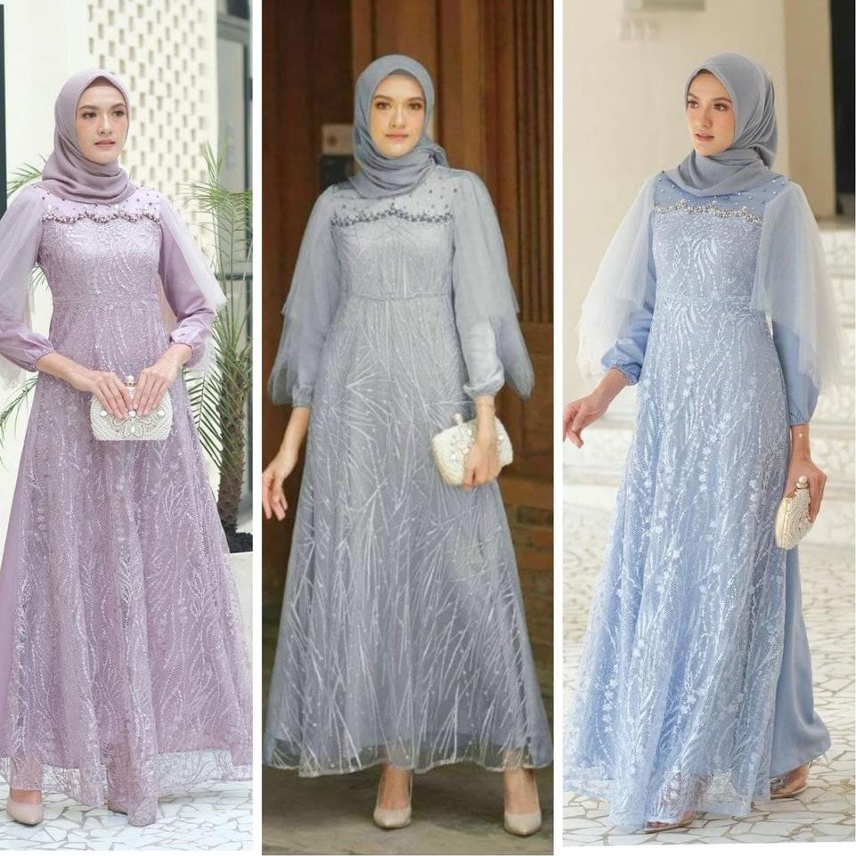 Terbaik Luna Dress Gamis Pesta Brukat Modern Lebaran Wanita Muslimah Syar'i