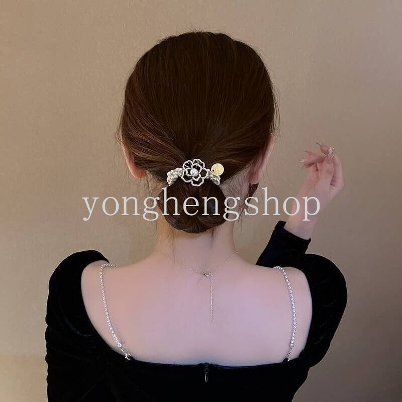 Ikat Rambut Ponytail Elastis Aksen Mutiara Camellia Untuk Wanita