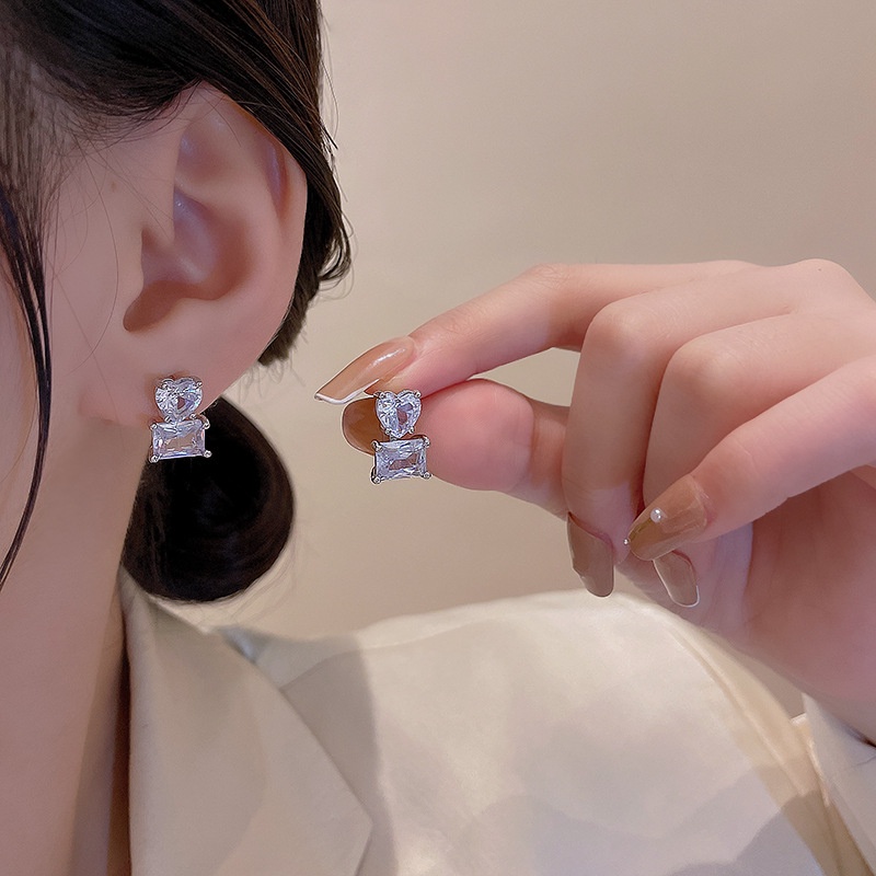 Anting Tusuk Sterling silver 925 Desain Hati Hias Zircon Mewah Untuk Wanita