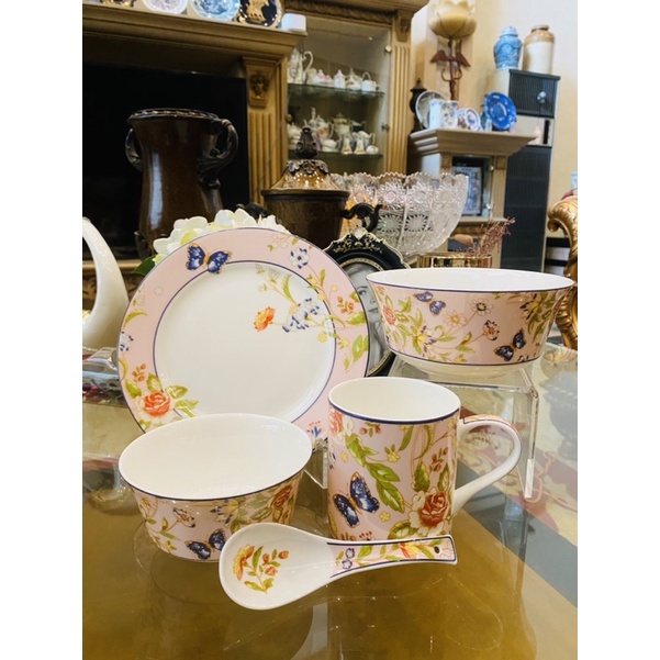 Piring Mangkok Set Aynsley England Cottage Garden Pink Mewah Cantik