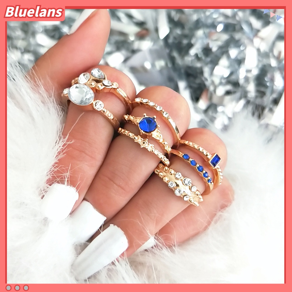 8pcs / Set Cincin Knuckle Midi Slim Hias Berlian Imitasi Untuk Wanita