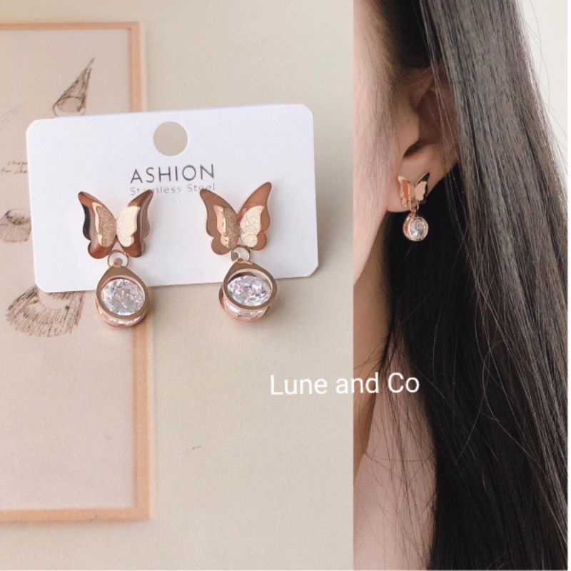 Anting Kupu Mata Solitare Titanium AS24