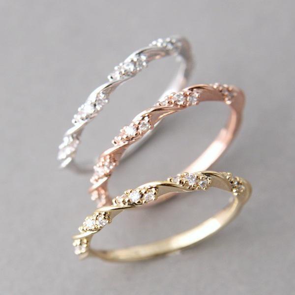 CU03 Cincin Berlian Kristal 3 Warna Silver Emas Rose Gold Bahan Titanium Steel Untuk Wanita Rings