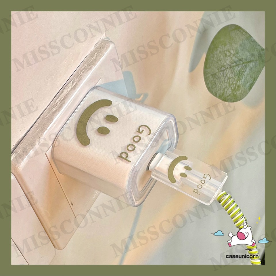 5 In 1 Set Pelindung Kabel Data / Charger + Pelindung Layar TPU Motif Smiley Face Untuk Apple 18 / 20W