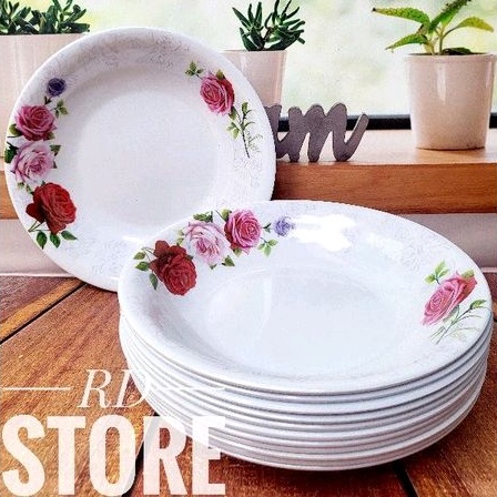 PROMO 12.PCS PIRING MAKAN CEKUNG MOTIF ROSE MELAMINE