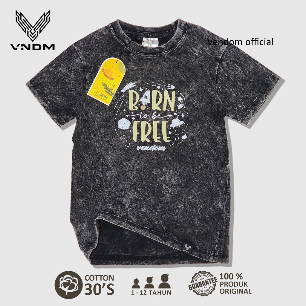 Vendom Kids Baju Kaos Anak Washet Laki Laki / Perempuan Unisex Umur 1-12 Tahun Bahan Cotton 30S