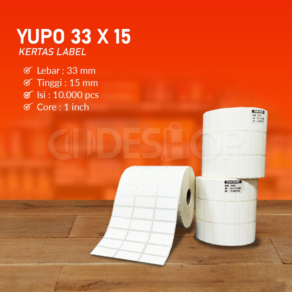 YUPO STIKER LABEL BARCODE 33X15 3 LINE CORE KECIL