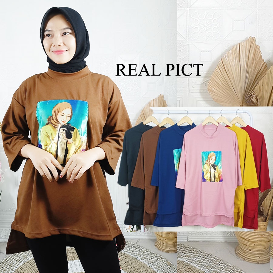 ATASAN OVERSIZE KAOS AUTHENTIC WANITA CANTIK BERHIJAB BIGSIZE BLOUSE GL FASHION