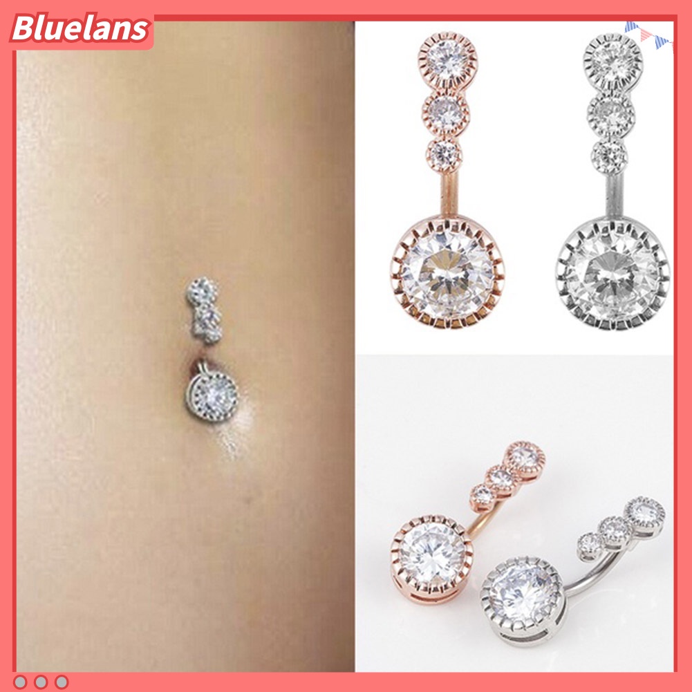 Bluelans 1Pc Women Rhinestone Round Dangle Navel Ring Belly Button Body Piercing Jewelry