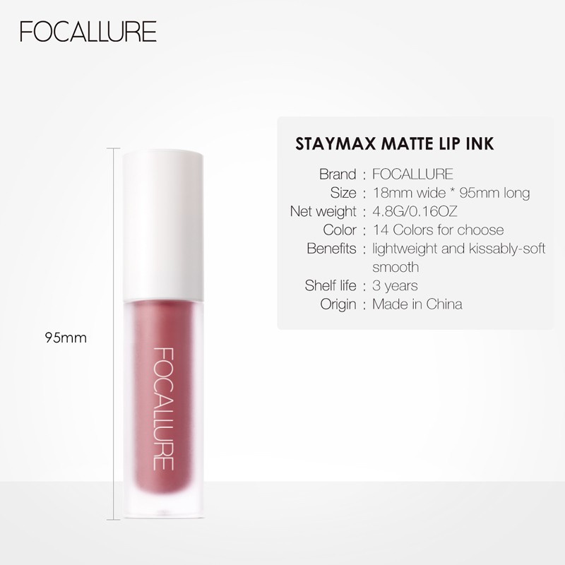 FOCALLURE Staymax Lip Gloss Tahan Air Makeup Lasting Glossy Lipgloss Perawatan Bibir Pelembab Make Up Kosmetik FA134