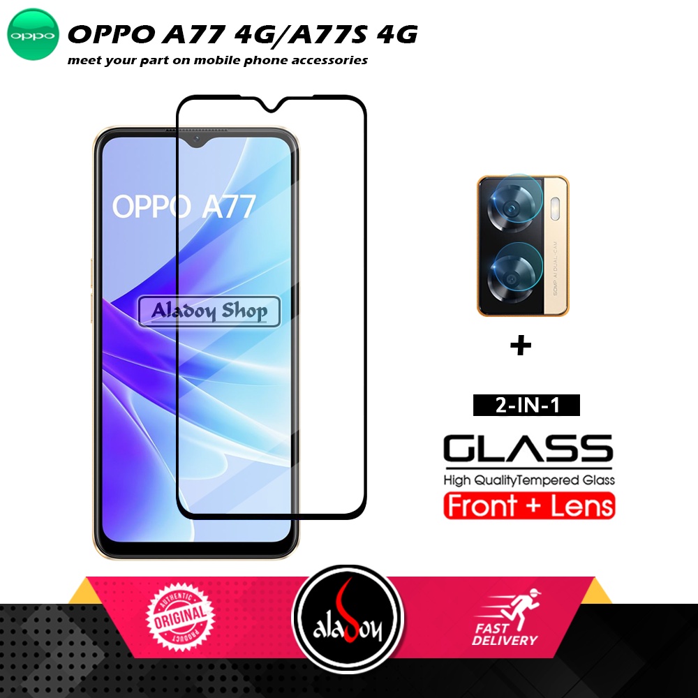 PAKET Tempered Glass Layar Oppo A77 4G / Oppo A77S 4G 2022 Free Tempered Glass Camera