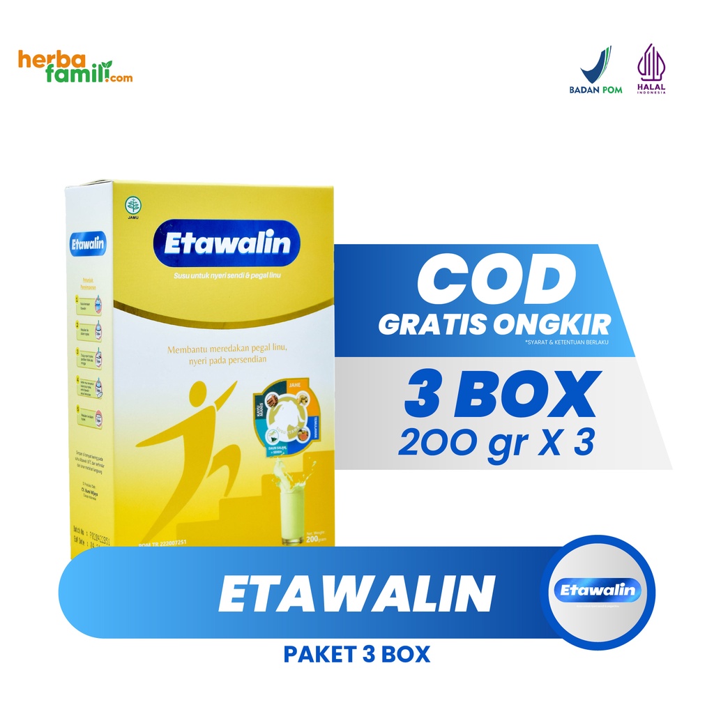 

Susu Etawalin Paket 3 Box Original Ori Susu Etawa Bubuk Atasi Nyeri Pinggang Sendi Lutut Osteoarthritis Rematik Asam Urat Osteoporosis Aman Alami Halal BPOM Isi 200 gr