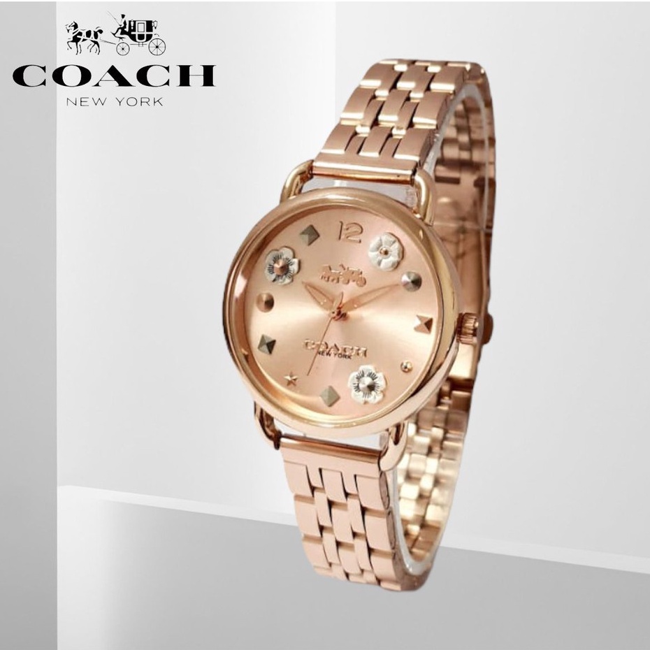 ( BISA COD ) Jam tangan Wanita COACH Flower Delancey Charm 15042811 Rantai Strap Stainless Include B