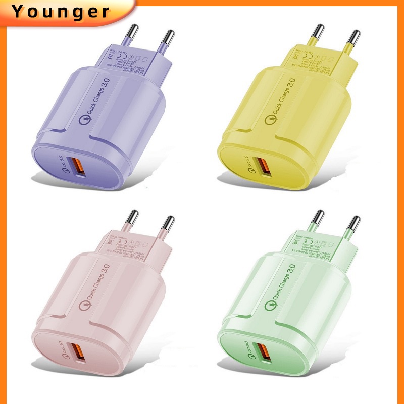 Adapter Charger Usb Qc3.0 Fast Charging Warna Macaron Plug Eu Us Untuk Iphone Android