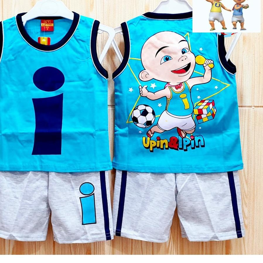 SETELAN ANAK SINGLET UPIN DAN IPIN / BAJU ANAK LAKI LAKI UPIN DAN IPIN