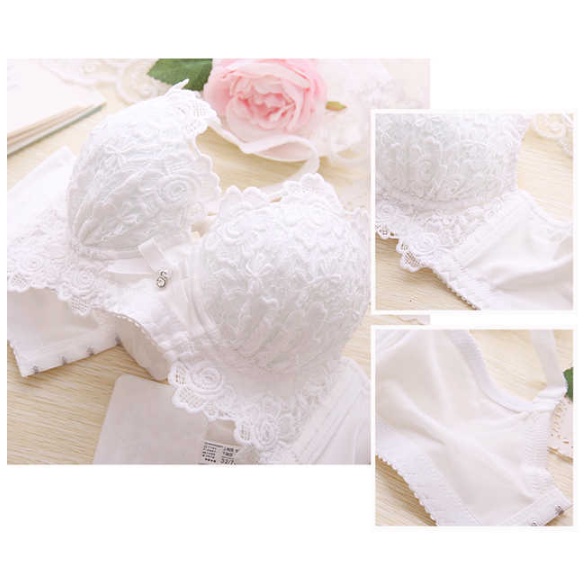 KINDSTORE❤ | [BRA-RENDA] Bra Yipian Shi Push Up Bra Sexy Lingerie Underwear motif bunga tali dapat  disesuaikan