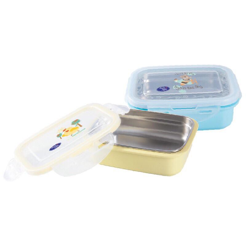 Baby Safe SS008/SS009 BIRU KUNING  Stainless Steel Lunch Box Square 270ml tempat makan anak