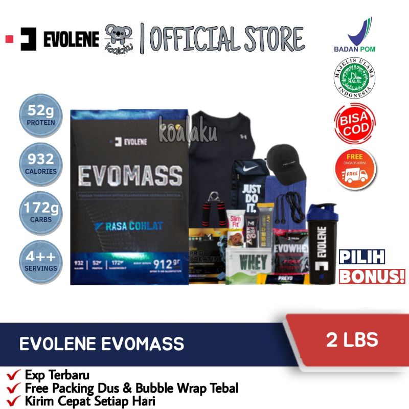 Evolene Evomass Evo Mass Gainer 2lbs 2 lbs 912 gr Evomas Susu Gym Penggemuk Badan