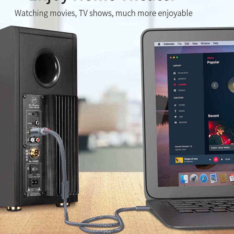 CODEBb0B5--Kabel RCA ke Jack Aux 3.5mm - Kabel Audio HiFi 3.5mm to RCA 2 Meter - Essager AV117