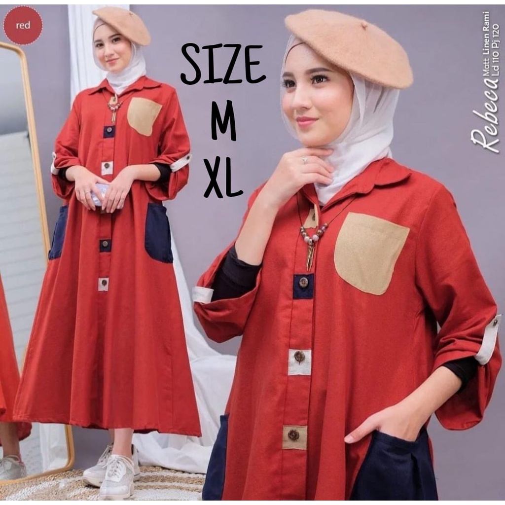 Rebeca Midi Dress Linen LD 110 Fit M - XL / Baju kondangan Wanita Kekinian Busui  / Long Dres Full Kacing Aktif Terbaru 2022 / Pakaian Muslim Remaja Masakini / Fashion Vintage Cewek / Outfit Cantik Perempuan